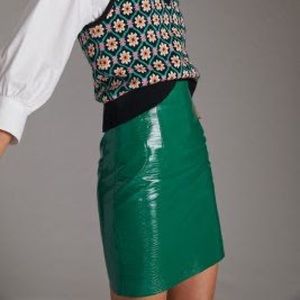 Anthropologie Green Vegan Leather Skirt